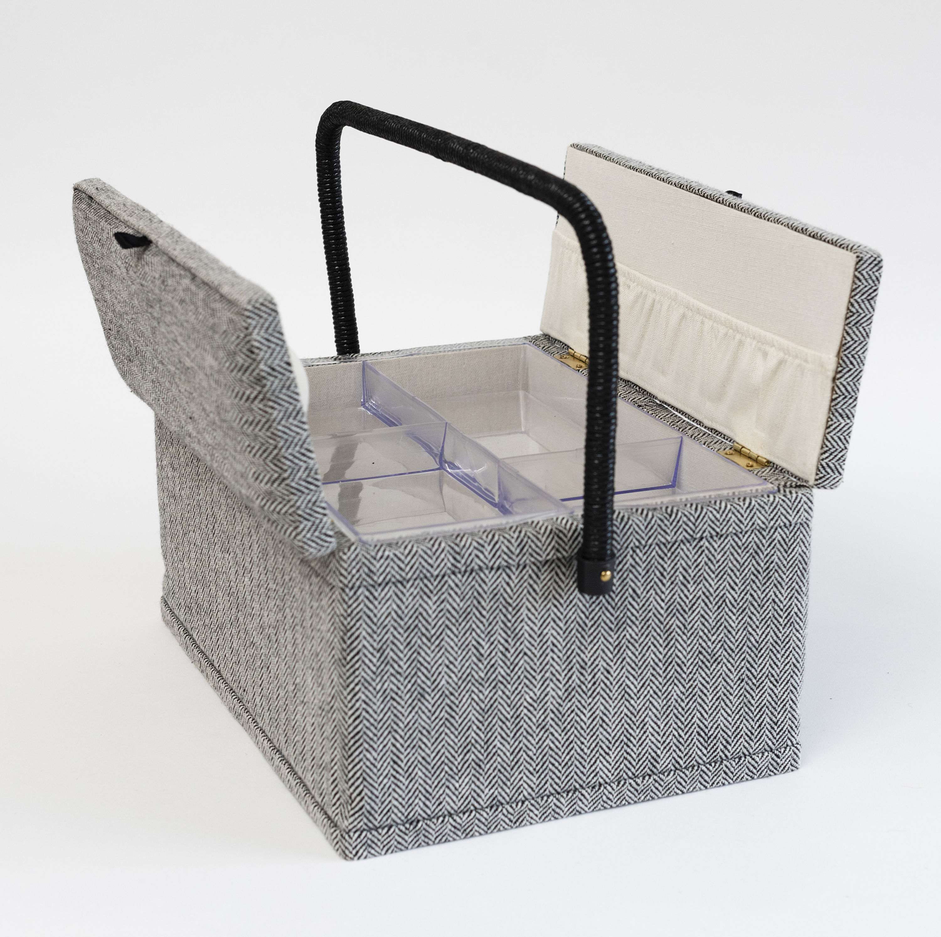 Korbond Hamilton Herringbone Twin Lid Sewing Basket Grey One Size 